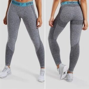 Gymshark Flex Heather Gray Leggings with Teal Waistband Size XS